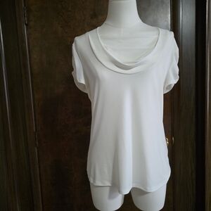 Tahari ASL Light Ivory Draped Neck Blouse
